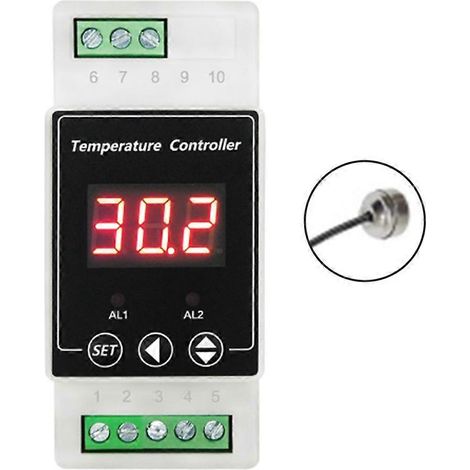 Thermostat à LED pour rail DIN, relais 2 voies DC8-24V, contrôleur de température de chauffage et de refroidissement (1/5)