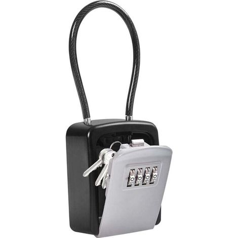 UlisemBoîte à Clé en Câble Métallique, Boîte à Clé Sécurisée Combinaison à 4 Chiffres Extérieur étanche, pour Entrepôts - Gris (1/4)