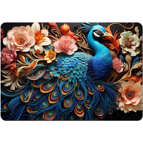 Tappetino da scrivania 50×70 cm, motivo pavone - feltro ecologico, stampa HD, protezione per il piano del tavolo, per ufficio e camera - Bertoni (1/3)