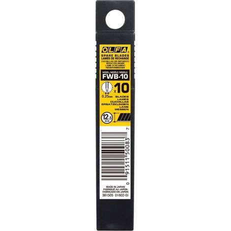 Olfa – Lot de 10 lames de cutter 12,5 mm – Lames sécables ultra tranchantes pour papier peint – Acier inoxydable – Revêtement fluorine