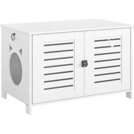 Maison de Toilette pour Chat, Meuble pour Animaux Persiennes, Niche pour Chats avec Entrée sur Le Côté, Litière pour Chats d'Intérieur Armoire à Litière, Blanc (1/5)