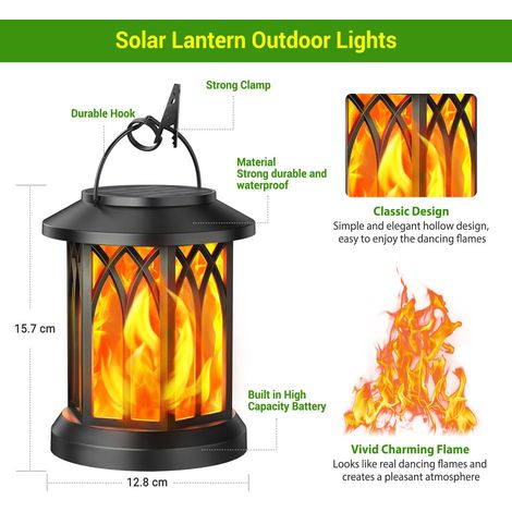 Luci solari da giardino esterne, GEARLITE 2 confezioni di luci solari esterne con effetti fiamma realistici, lanterna decorativa impermeabile IP65 per giardino esterno con clip per regali da balcone (1/4)