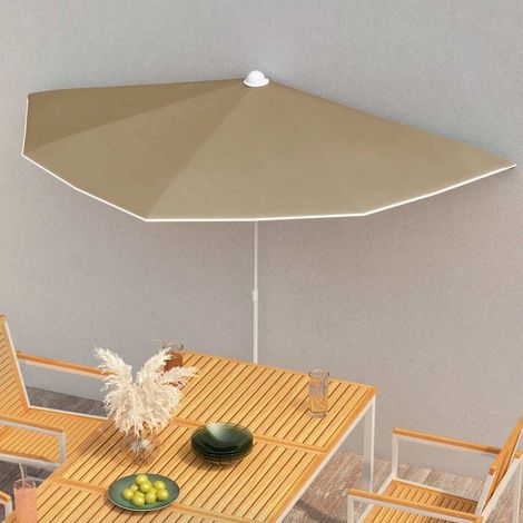 Demi-parasol de jardin avec mât 180x90 cm taupe (1/5)