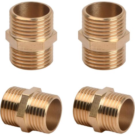 Lot de 4 1/2" Mamelon Hexagonal en Laiton Joint de Tuyau Fileté Mamelon Double en Laiton Connecteur Double Mâle Joint de Tuyau Connecteur pour la Conversion de Raccordement de Tuyau (1/5)