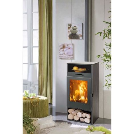 Poêle à bois 6,3 kW – Double combustion – Bûches jusqu'à 40 cm – Grille en fonte – Volume de chauffe 190 m3 – Panadero (1/3)