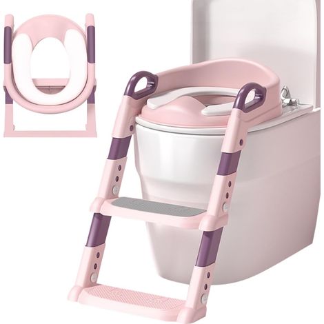 Kinder-Toilettenverkleinerer mit verstellbarer Leiter, faltbarer und tragbarer Toilettenverkleinerer für V, U, O (Pink)