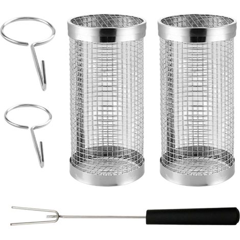 1 Panier de cuisson roulant, tube en acier inoxydable, cage cylindrique rotative, mailles rondes larges, pour barbecue extérieur (1/5)