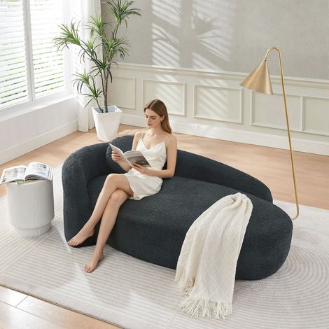 Canapé en tissu Teddy moelleux, design arrondi, sofa rembourré avec coussin, polyvalent pour salon, chambre et studio, Noir (1/5)