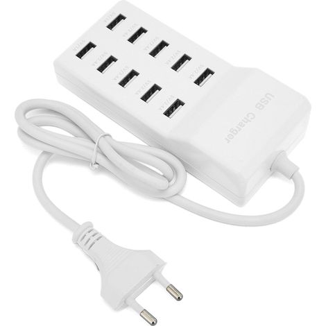 Station de Recharge Murale 10 Ports USB Rapide avec Prise EU, pour Smartphones et Tablettes