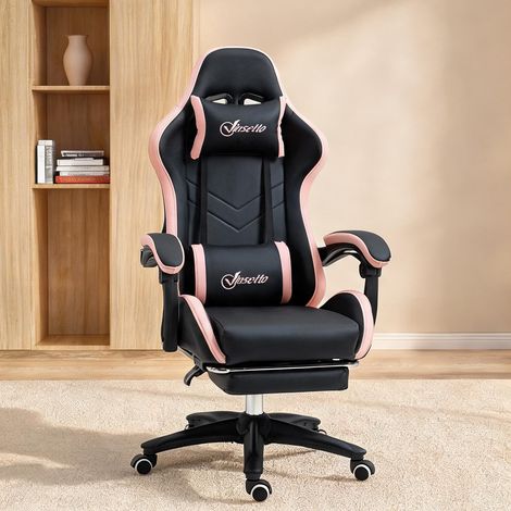 Chaise de bureau coloris noir rose 65 x 65 x 129 cm (1/5)