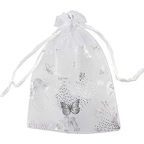 100 pochettes cadeaux en organza blanc à motif papillon, 9 x 12 cm (1/5)