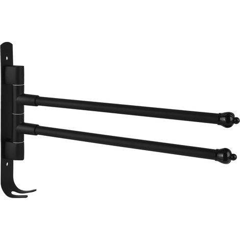 Porte-serviettes pivotant en acier inoxydable noir, barre porte-serviettes rotative et mobile pour salle de bain, dressing, cuisine, 2 bras (1/5)