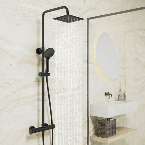 Biubiubath Thermostatic Mixer Shower Set Square Matt Twin Head Exposed Bar (1/5)