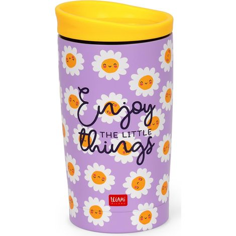 Legami - Bicchiere Termico Hot&Cold Vacuum Tumbler, Tema Daisy, Tappo con Chiusura Ermetica, in Accaio Inox, Capacità 275 ml, per Tutti i Tipi di Bevanda (1/4)
