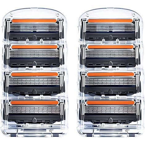 Lames de rasoir 5 couches pour hommes - Compatibles avec rasoirs multicolores (têtes orange/noires, 2 cartouches de 8 lames) - Pour rasage précis et confortable (1/4)