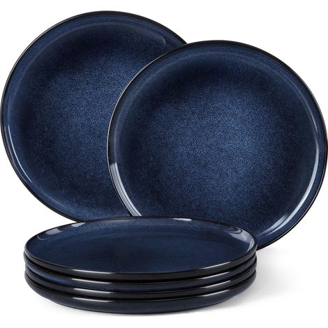 Lot de 6 assiettes à dessert en grès - 20,2 cm - Bleu (1/5)
