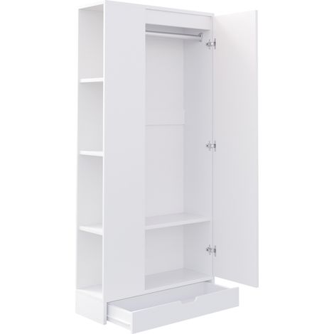 Armoire penderie 70 x 40 x 170 cm, 1 porte, étagères et tiroirs, blanc (1/5)