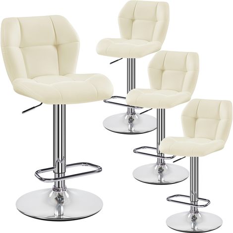 Yaheetech – Lot de 4 tabourets de bar réglables en hauteur – Similicuir beige et métal – Hauteur d'assise 62,5-84,5 cm – Capacité 136 kg