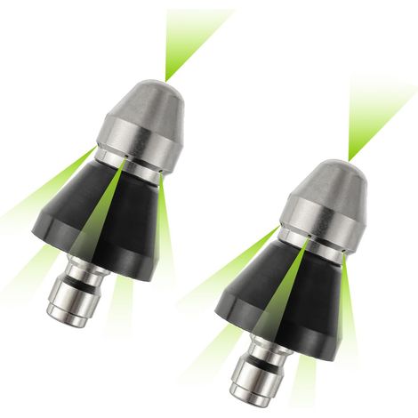 2 pièces 5000 PSI en acier inoxydable 1 jet avant et 6 jets arrière Outil de nettoyage d'égout Buse haute pression avec connecteur rapide 3/8"