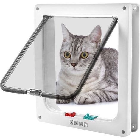 Dailygoods - Gatera revolucionaria - Imán de 4 vías - Segura y flexible - Blanca - Acceso para mascotas - Ideal para gatos y perros - Talla M