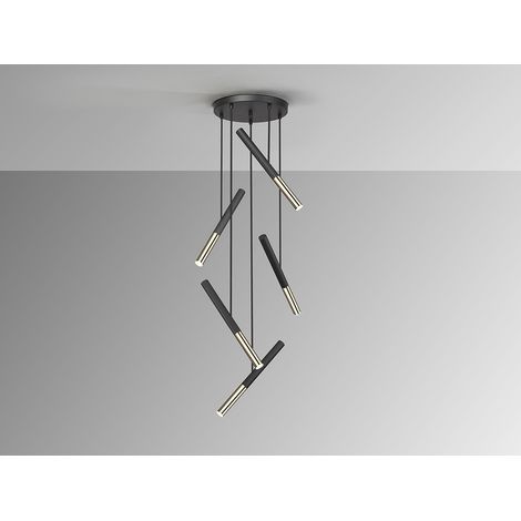 LÁMPARA DE TECHO COLGANTE EDNA 5L NEGRO-ORO DIM (1/2)