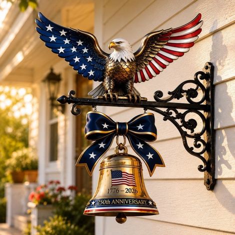 1776–2026 „Spirit of Liberty“ Adlerglocke, Türklingelanhänger, 25 cm (10 Zoll) – Schmiedeeisen