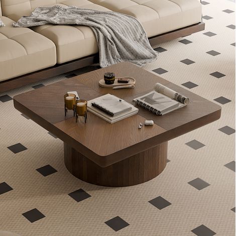 Tavolino quadrato 78x78x38 cm in legno e MDF color noce, piano spesso - MEUBLIV (1/5)