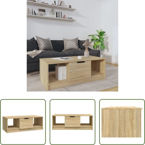 Wohnzimmertisch Holz -  Couchtisch Sonoma-Eiche 102x50x36 cm Holzwerkstoff (1/5)
