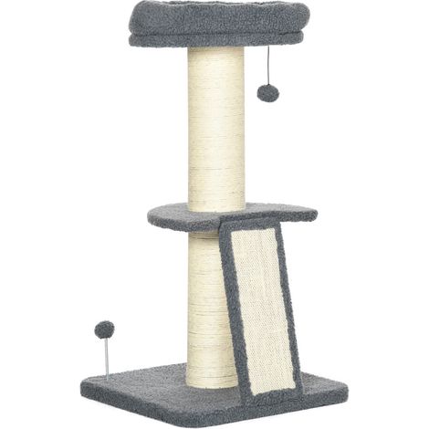 Albero tiragraffi per gatti con piattaforma, palline appese e sisal, grigio scuro 48 x 48 x 92 cm (1/4)