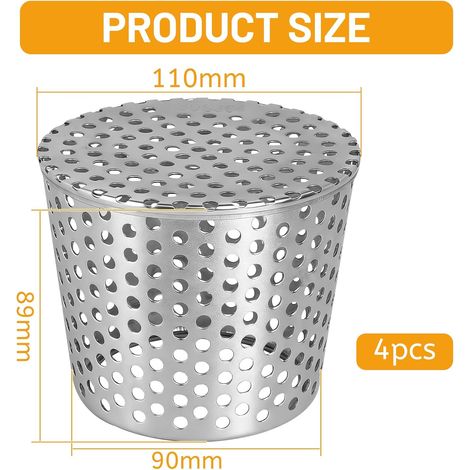 lalago 4 Pièces Crapaudine de Gouttière Grille 90-110mm, Gouttière Anti Feuilles Filtre de Descentes en Acier Inoxydable, Grilles de Drainage pour Maison Avant-Toit Fossé Égout