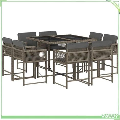 Ensemble de salle à manger de jardin - FAFEICY - 3211556 - 9 pcs - Résine tressée gris - Dossier rabattable (1/4)