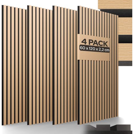 AREBOS Akustikpaneele 4er Set Holzfurnier Eiche Wand & Decke Schallabsorber NRC 0,95 (1/5)