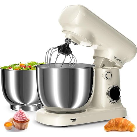 Pastry Processor, Kitchen Processor with Bowl 2.5L + 3L, 10 Speeds 1500 W Electric Mixer with Egg Whisk, Dough Hook and Flat Mixer for Home Pastry (1/5)