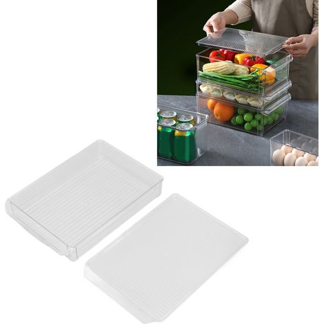 Boîte de rangement pour réfrigérateur, organisateur de cuisine, boîte de rangement alimentaire transparente empilable, boîte de rangement de qualité alimentaire pour fruits, légumes et raviolis, large (1/5)