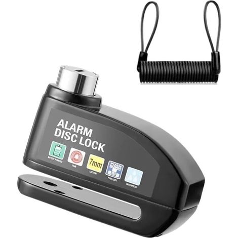 Blocco freno a disco con allarme - Cavo promemoria - 7 mm - Blocco per moto - Blocco per scooter (1/5)