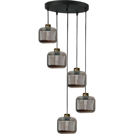 Lámpara de techo colgante negra con pantalla de cristal grafito Korn 14-970