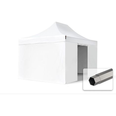TOOLPORT 3x4.5 m PVC 800 Pop up gazebo party tent PREMIUM Steel 40 mm, incl. Sidewalls, fire resistant, white
