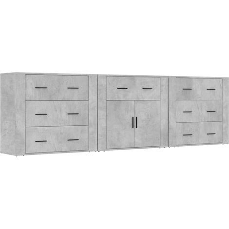 Aparador buffet cómoda gabinete unidad de almacenamiento organizador cocina salón sala de estar 3 piezas madera contrachapada gris 020037124