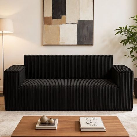 Sofá recto de 2 plazas 178x86x70 cm en tela negra FloraGrace (1/5)