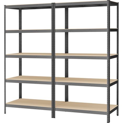 Étagère de Rangement Métallique 5 Niveaux, Lot de 2, Montage sans Vis, Charge 750 kg, Gris (1/5)