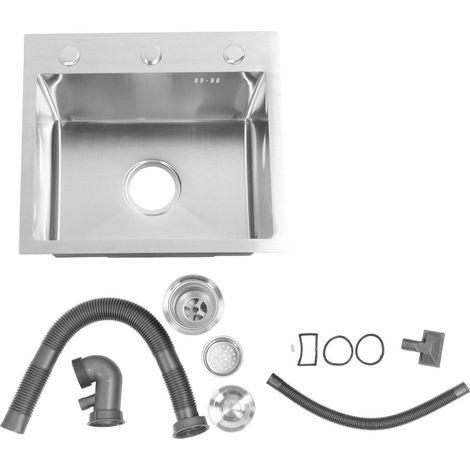 Évier encastré poste travail simple cuve inox cuisine brossé avec panier rétractable épaissi couche silencieuse condensation profondeur 7,9in (1/5)