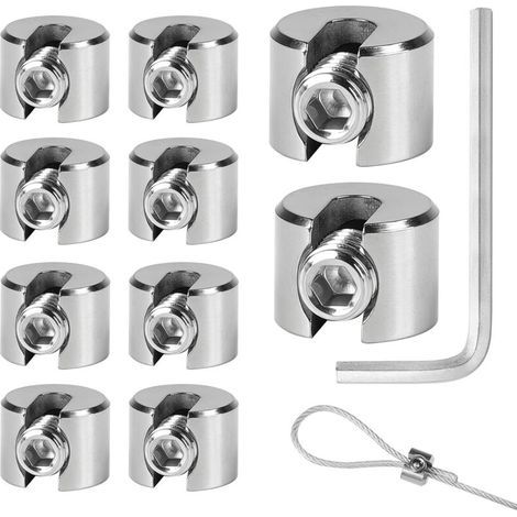 10PCS Serre Cable Acier Inoxydable, Serre-Câbles Inox 316 avec Hexagone Vis Clé, Clip de Serrage Corde pour Câble Métallique, Tendeur de Corde à Linge, Tendeur Cable, 5mm M10 (1/5)