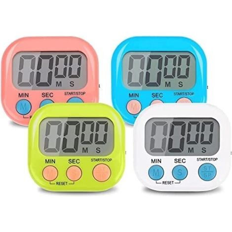4 Pièces Coloré Minuteur de Cuisine Magnetique, Digital Time Timer Enfant Apprentissage avec Écran LCD, Chronomètre Minuterie Aimanté avec Alarme pour Kitchen Cuisson, Douche, Sport (1/4)