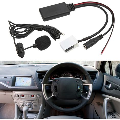 Câble Audio Bluetooth 12 Broches avec Microphone pour Autoradio Citroën C2 C3 C4 C5 C6 C8 - Adaptateur RD4 Compatible Aux et Musique