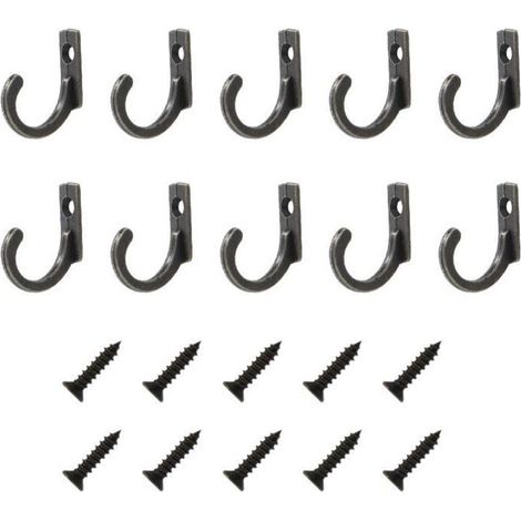 10 ganchos de pared atornillables, estilo retro, de metal, con 10 tornillos, para baño, cocina, dormitorio, sala de estar (negro) (1/4)