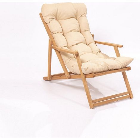 Chaise de jardin avec accoudoir Purrault Bois massif clair et Tissu Blanc crème (1/5)