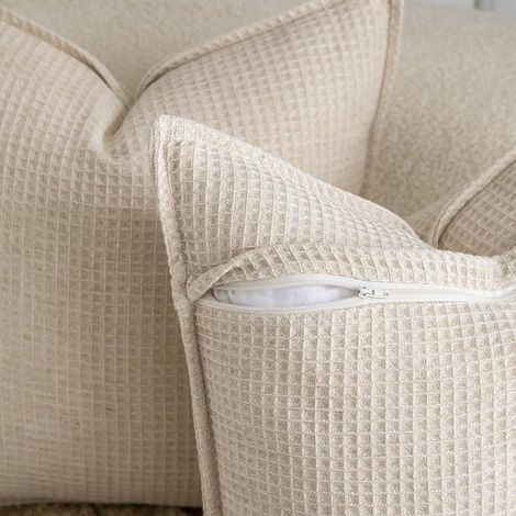 Housses de Coussin 60x60 cm Beige Clair Mélange de Lin Housses Uni Texturées pour Canapé Salon Chambre (1/3)