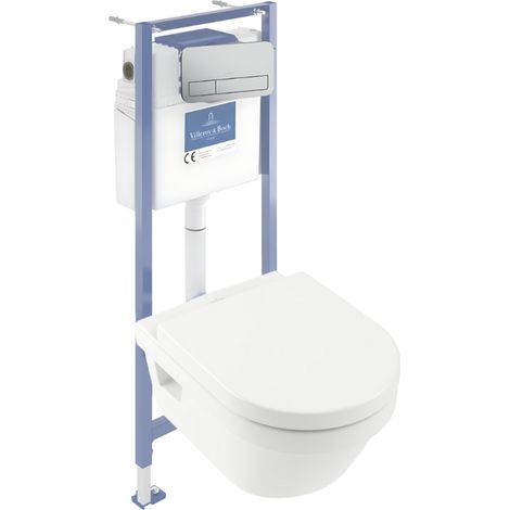 Pack WC sans bride VILLEROY ET BOCH Architectura avec abattant + bâti-support sol et mur Viconnect PRO + plaque chromée mat
