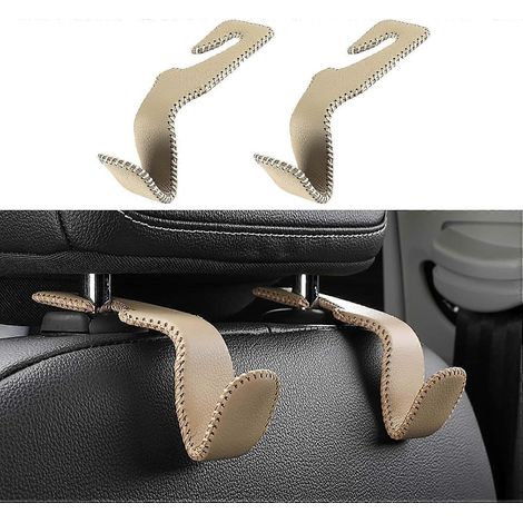Lot de crochets de suspension haut de gamme pour appuie-tête de siège auto, en cuir durable et acier inoxydable. Accessoires intérieurs universels et pratiques. Convient pour (1/5)