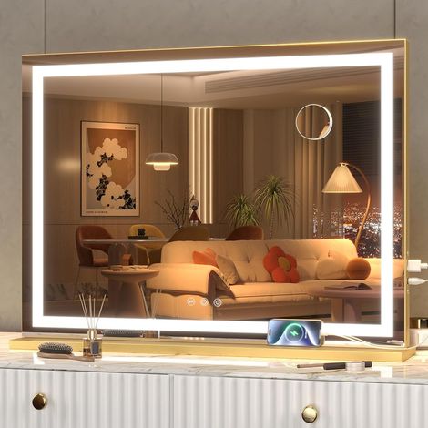 Hasipu Kosmetikspiegel mit Licht, 70 x 50cm LED Schminkspiegel, Beleuchteter Schminkspiegel mit dimmbaren 3 Modi, Touchscreen Steuerung Kosmetikspiegel